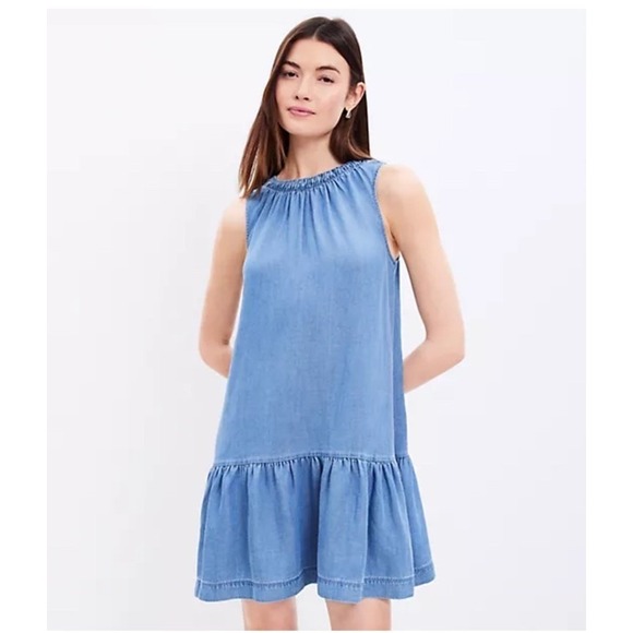 Ann Taylor LOFT Dresses & Skirts - LOFT Chambray Blue Lightweight Denim Drop Waist Popover Tank Dress Size XXS